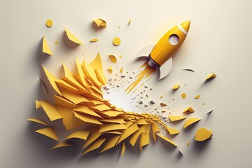 rocket made from paper cutout, startup concept, background. generative ai