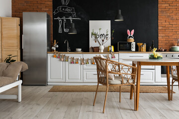 Wall Mural - Interior of kitchen with Easter decor, counters and dining table