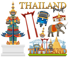 Sticker - Set of elements about thailand tourist attraction