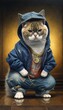 Photo Shoot of King of the Streets:A Majestic Minuet Animal Cat Rocked in Hip Hop Streetwear Fashion like Men, Women, and Kids (generative AI)
