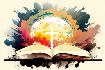 Bible illustration open book landscape art paradise sun light prayer
jesus god Divine nature background sky clouds faith religion dream christmas easter gerernative ai