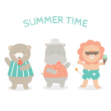 Set Animal Traveler On Summer Holidays Cartoon Vector