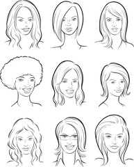 Wall Mural - whiteboard drawing beautiful women heads - PNG image with transparent background