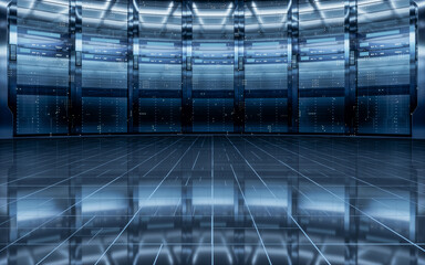 Canvas Print - Sever racks and data center, big data and cloud computing concept, 3d rendering.