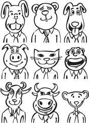 Canvas Print - whiteboard drawing cartoon business animals - PNG image with transparent background