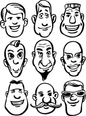 Canvas Print - whiteboard drawing cartoon men faces - PNG image with transparent background