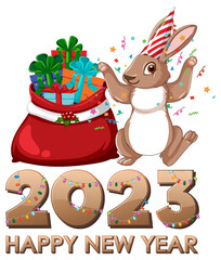 Wall Mural - Happy New Year text with cute rabbit for banner design