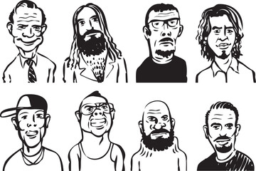 Poster - whiteboard drawing collection of doodle men faces - PNG image with transparent background