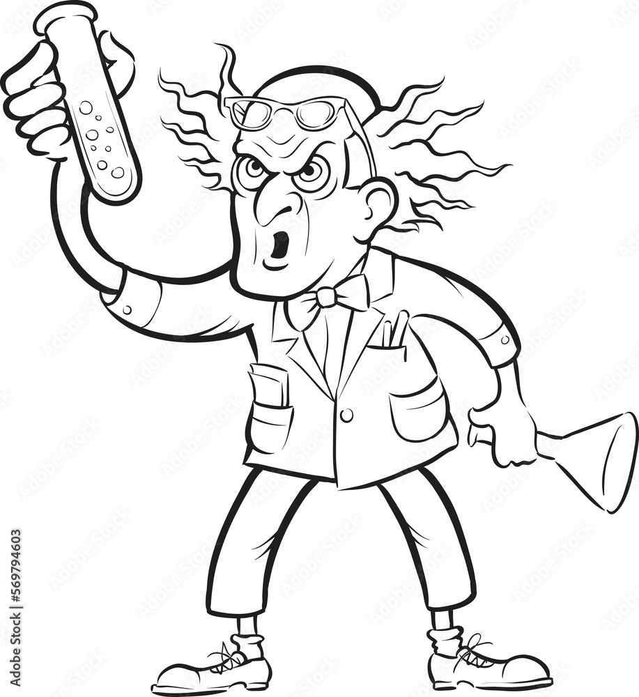 whiteboard drawing evil scientist making chemical experiment - PNG image with transparent background