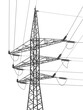 © panimoni - High voltage transmission systems. Electric pole. Power lines. Energy pylons. Black outlines image. A network of interconnected electrical. Vector design illustration
