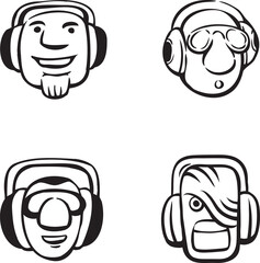 Poster - whiteboard drawing set of dj heads - PNG image with transparent background