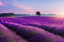 Wallpaper Of A Beautiful Lavender Field Landscape. Generative Ai