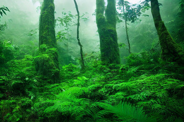  Wallpaper of a tropical rainforest landscape. Generative ai