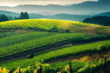  Wallpaper of vineyard rows landscape. Generative ai