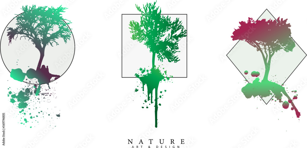 Nature and Art logo design. Silhouette of a tree that grows from the ...