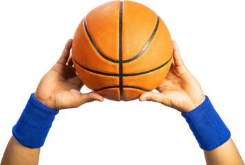 Wall Mural - Basketball player about to throw a basketball ball isolated on white background, PNG file.