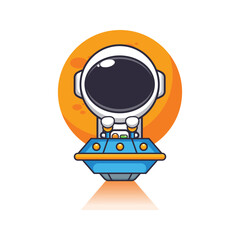 cute astronaut mascot cartoon character fly with ufo.