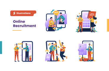Wall Mural - online job recruitment illustration collection set