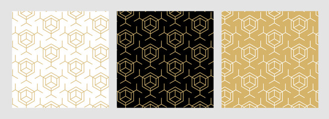 Poster - Set of seamless patterns with gold ornaments. Background pattern seamless geometric line abstract gold luxury color vector. Christmas background.