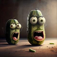 Wall Mural - Shocked face cucumbers cartoon character.