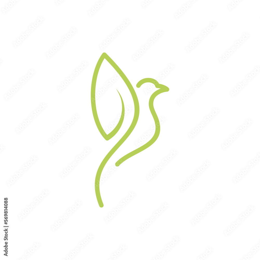 bird leaf logo vector icon line art outline template Stock Illustration ...