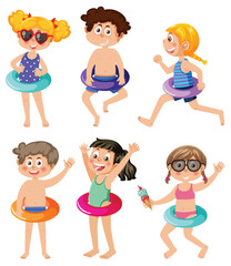 Wall Mural - Set of kids character with summer element