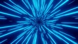 © peerapong - Hyper-speed neon light. Retro blue neon hyper warp. Sci-fi speed of light in galaxy. Time travel hyper jump. 3d illustration.
