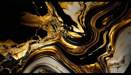 Canvas Print - Luxurious golden black marble texture. Marble ink from exquisite original painting for abstract background. Detailed marble slab. AI