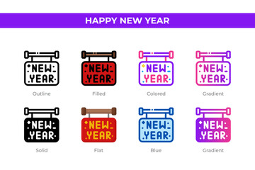 Wall Mural - happy new year icons in different style. happy new year icons set. holiday symbol. different style i