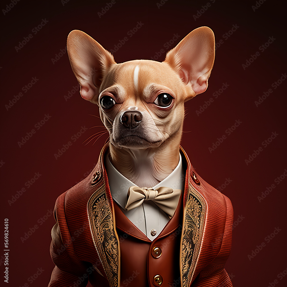 Portrait of a dog dressed in a formal business suit, chihuahua ...