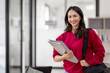 © David - Portrait of Cheerful Indian beautiful Asian female female student enhancing her future by attending regular lectures