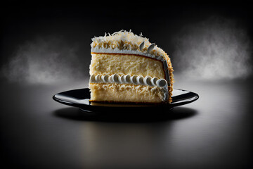 Coconut Cake on black background created with generative AI technology