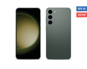 Wall Mural - Realistic vector flat mock-up Samsung Galaxy S23 Plus with blank screen isolated on white background. Scale image any resolution
