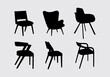 © Luqman - Aesthetic vintage chair furniture silhouette illustration vector element set template clipart sticker editable