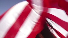 Girl With American Flag (close Up)
