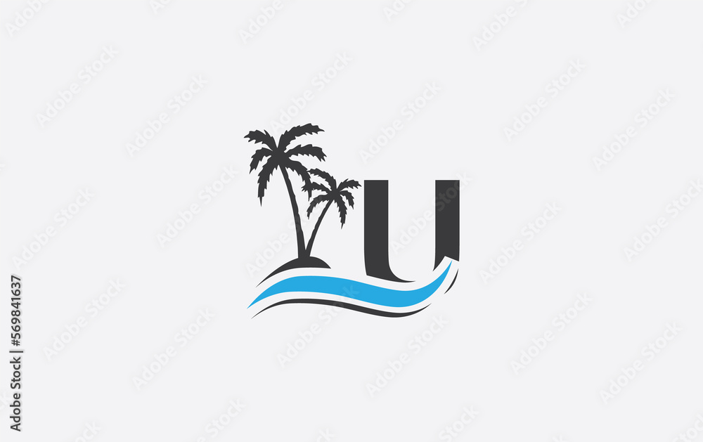 Nature water logo wave and beach tree icon art logo design with the ...