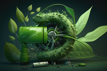 Wall Mural - Picture with green energy concept on a blue background. Let's save nature, green peace, save the planet, high resolution, illustrations, art. AI