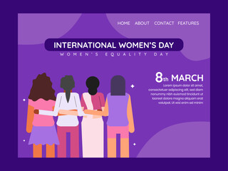 Wall Mural - International Women's day celebration landing page background design with four women show equality.