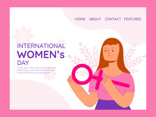 Wall Mural - International Women's day 8 March. Vector illustration of women and female symbol.