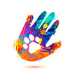 Animal care vector symbols. Hand and paw splash paint icon