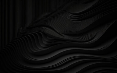 Wall Mural - Black wave abstract business tech background. Smooth elegant black satin texture abstract background. Luxurious background design. Elegant black background with flowing lines. Minimal geometric curve.