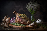 Fototapeta Dziecięca - Fresh Schweinshaxe with spices, garlic and salt food photography made with Generative AI