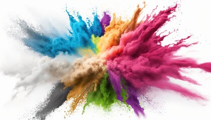 Explosion of colorful powder on white background illustration generative ai