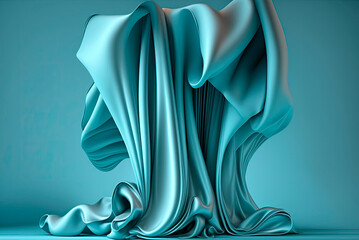 Light blue silk folded drapery with layers background. Generative AI