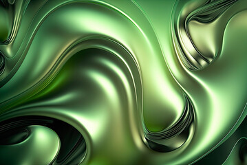Wall Mural - Abstract background with green liquid metal wavy. Generative AI