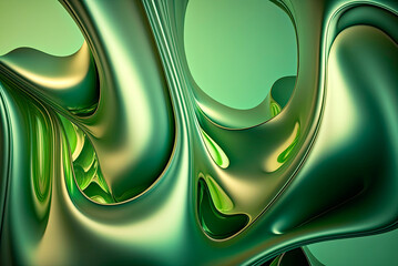Wall Mural - Abstract background with green liquid metal wavy. Generative AI
