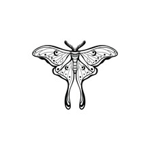 Luna Moth With Lilith's Symbol On Her Wings. Luna Moth, Moon Moth. Geometric Vector Symbol With Luna Moth