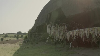 Wall Mural - Old airplane covered in ribbons, in a hangar, Jeju island Korea