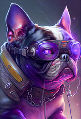 Wall Mural - steampunk bulldog with glasses. generative ai