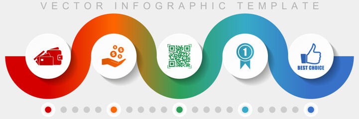 Aufkleber - Shopping infographic vector template with icon set, miscellaneous icons such as money, wallet, qr code, badge and like sign for webdesign and mobile applications